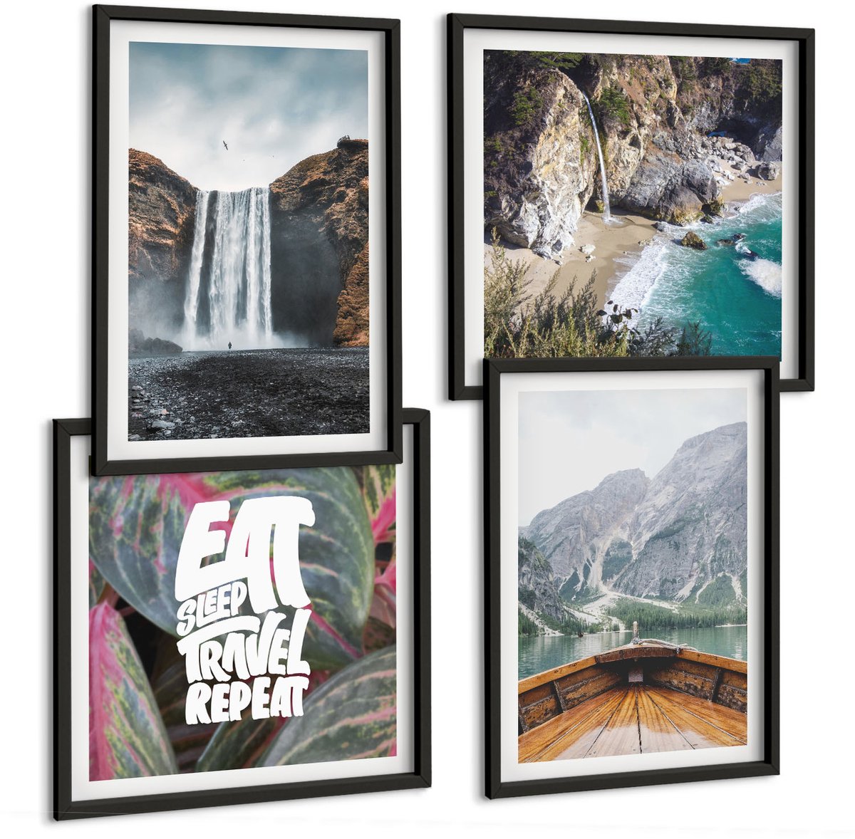 Tulup 4-Delige Schilderij Set - Waterval Bergen Reizen Natuur Lodz | Vegetatie - 40 x 40 cm en 40 x 60 cm - Muurdecoratie - Interieur Decoratie - Woonkamer Decoratie