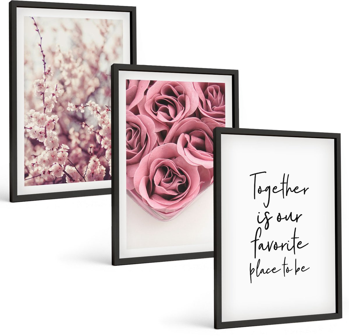 Tulup 4-Delige Schilderij Set - Bloemen en boeketten rozen met een zelfgeschreven tekst. - 40 x 60 cm - Wanddecoratie - Muurdecoratie - Moderne Interieurdecoratie - Moderne Wanddecoratie
