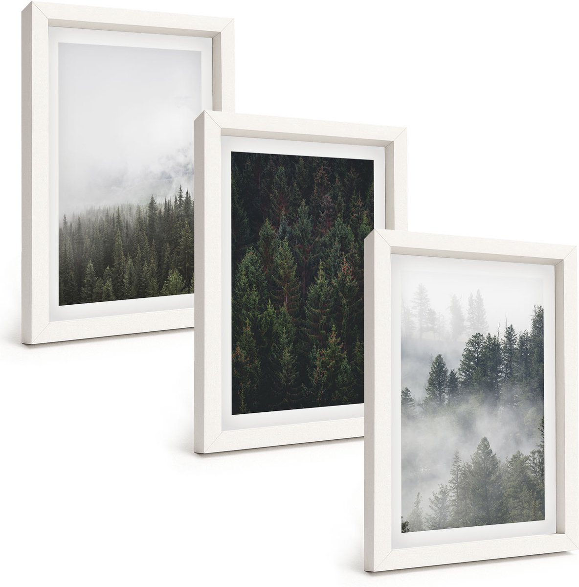 Tulup 3-Delige Schilderij Set - Groene bossen in een mistige natuurlijke omgeving - 20x30 - Stijlvolle Wanddecoratie - Interieur - Muurdecoratie