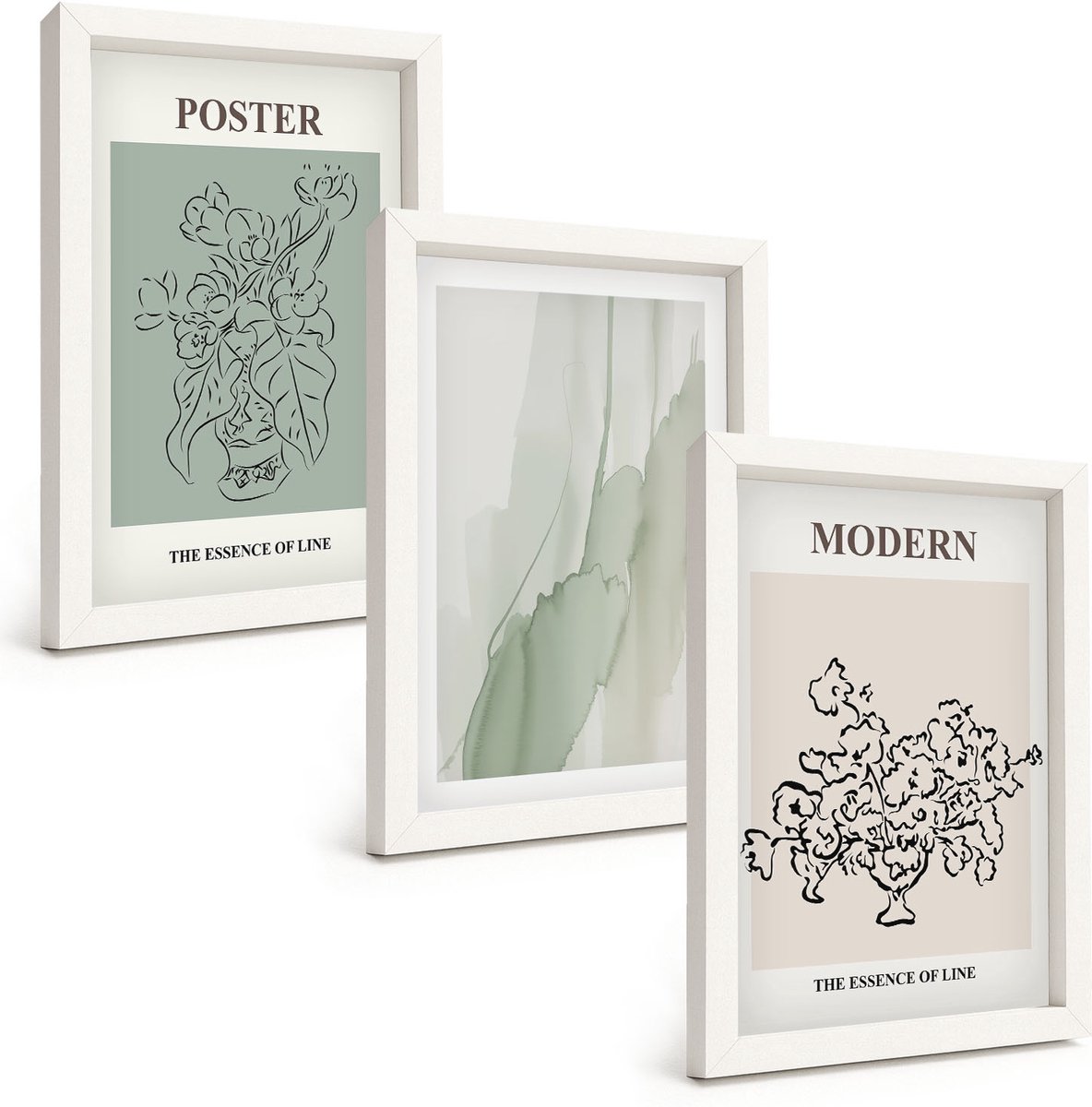 Tulup 3-Delige Schilderij Set - Bloemen in een vaas in een moderne en minimalistische stijl. - 20x30 - Wanddecoratie - Schilderijen Set - Interieur - Muurdecoratie