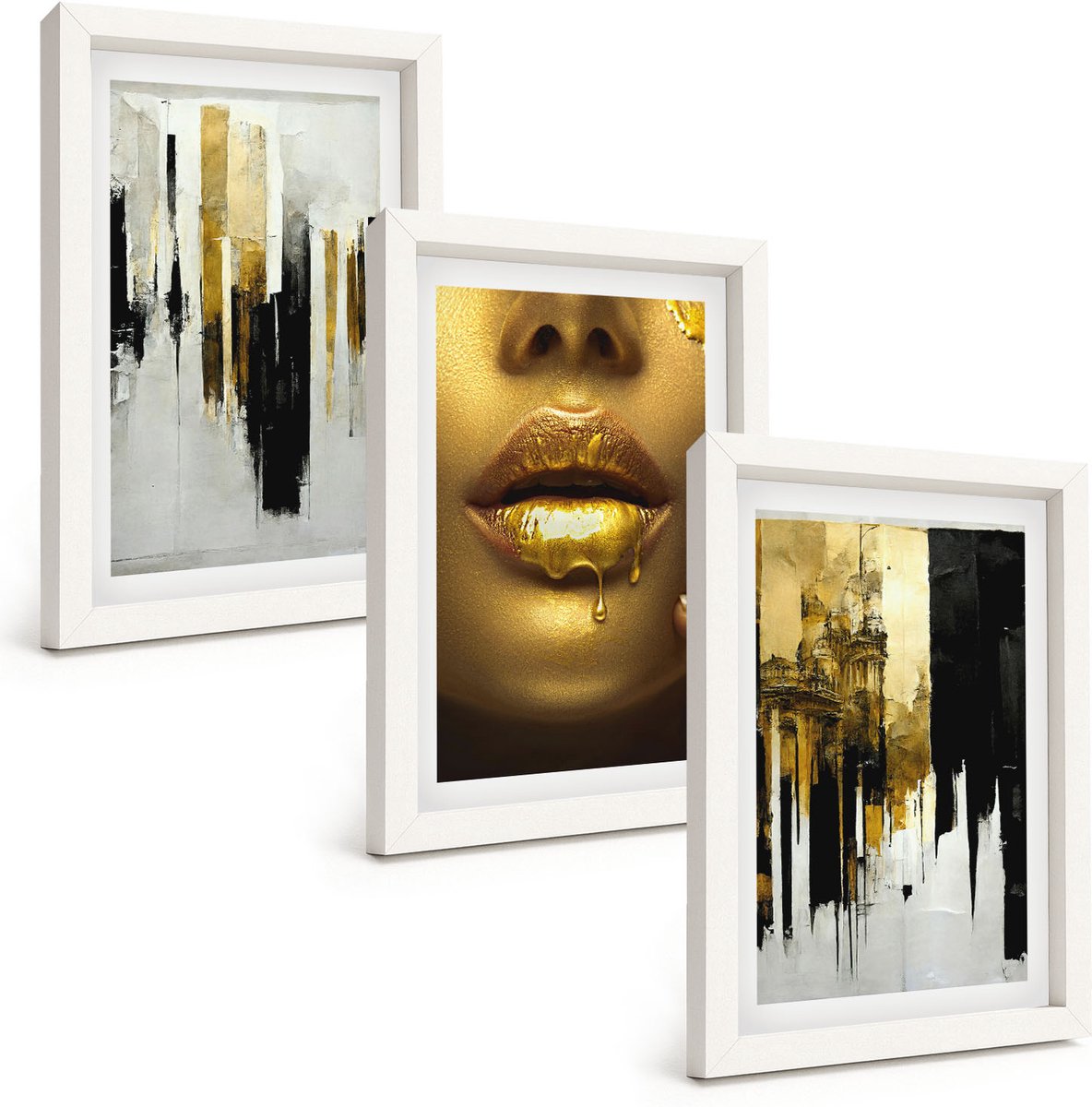 Tulup 3-Delige Schilderij Set - Abstracte schilderkunst en portret van een vrouw - 20x30 - Muurdecoratie - Decoratieve Schilderijen - Wohnzimmer