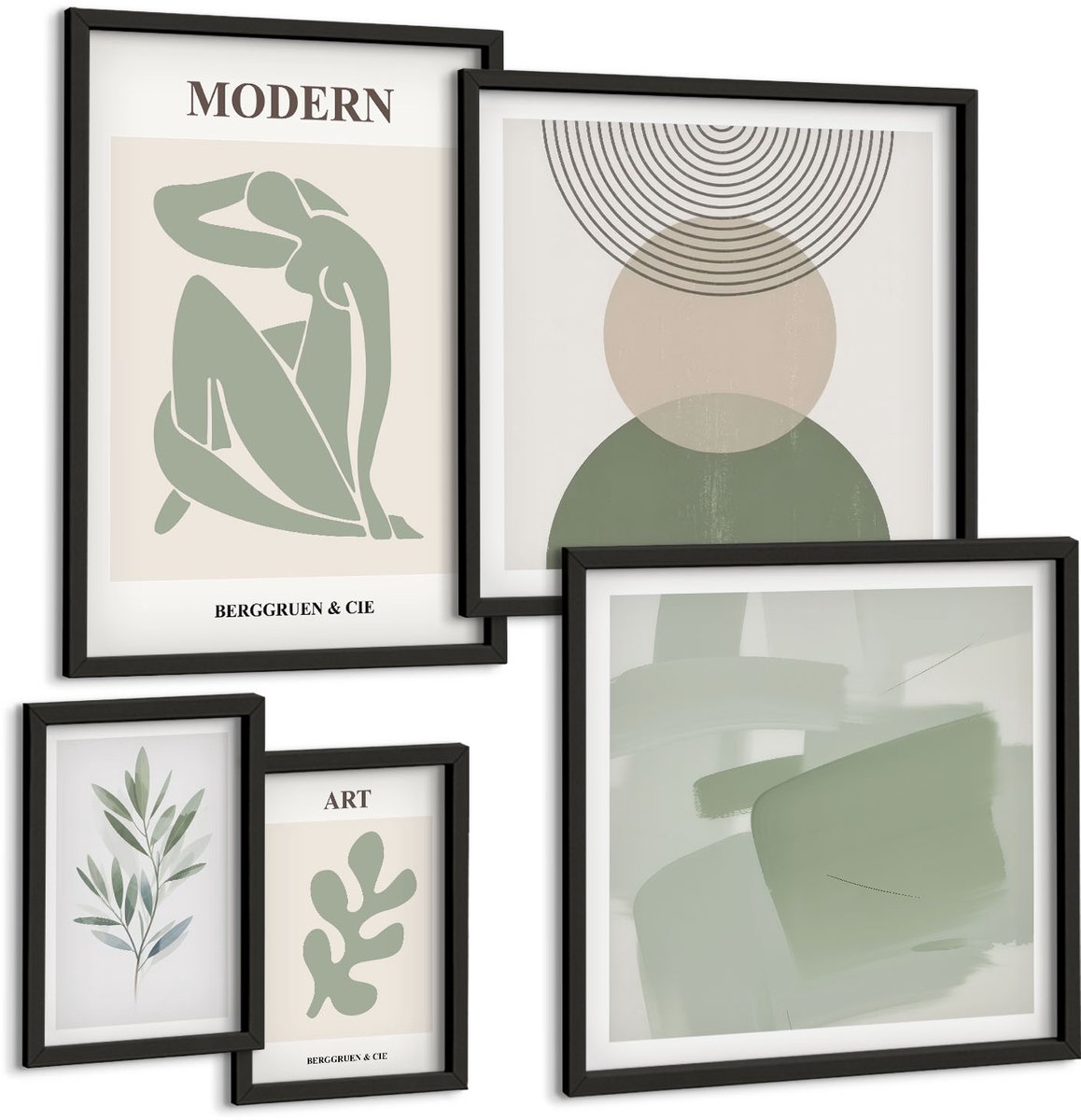 Tulup 4-Delige Schilderij Set - Moderne stijl met abstracte vormen en plantmotieven. - 50 x 50 cm, 20 x 30 cm en 40 x 60 cm - Wanddecoratie - Muurdecoratie - Moderne Interieurdecoratie