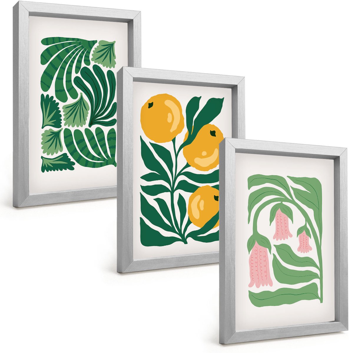 Tulup 4-Delige Schilderij Set - Minimalistische plantpatronen met vruchten en bladeren - 20 x 30 cm - Muurdecoratie - Wanddecoratie - Slaapkamer - Moderne Wanddecoratie