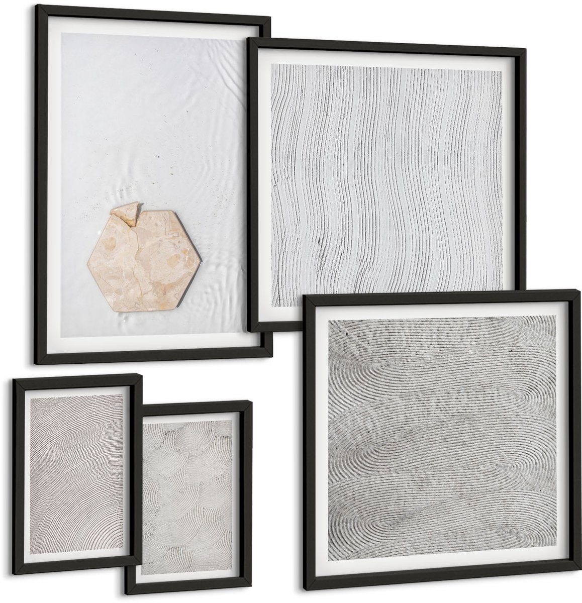 Tulup 4-Delige Schilderij Set - Lichte texturen op zand in boho-stijl, subtiel - 50 x 50 cm, 20 x 30 cm en 40 x 60 cm - Moderne Wanddecoratie - Woonkamer - Woonkamer Decoratie