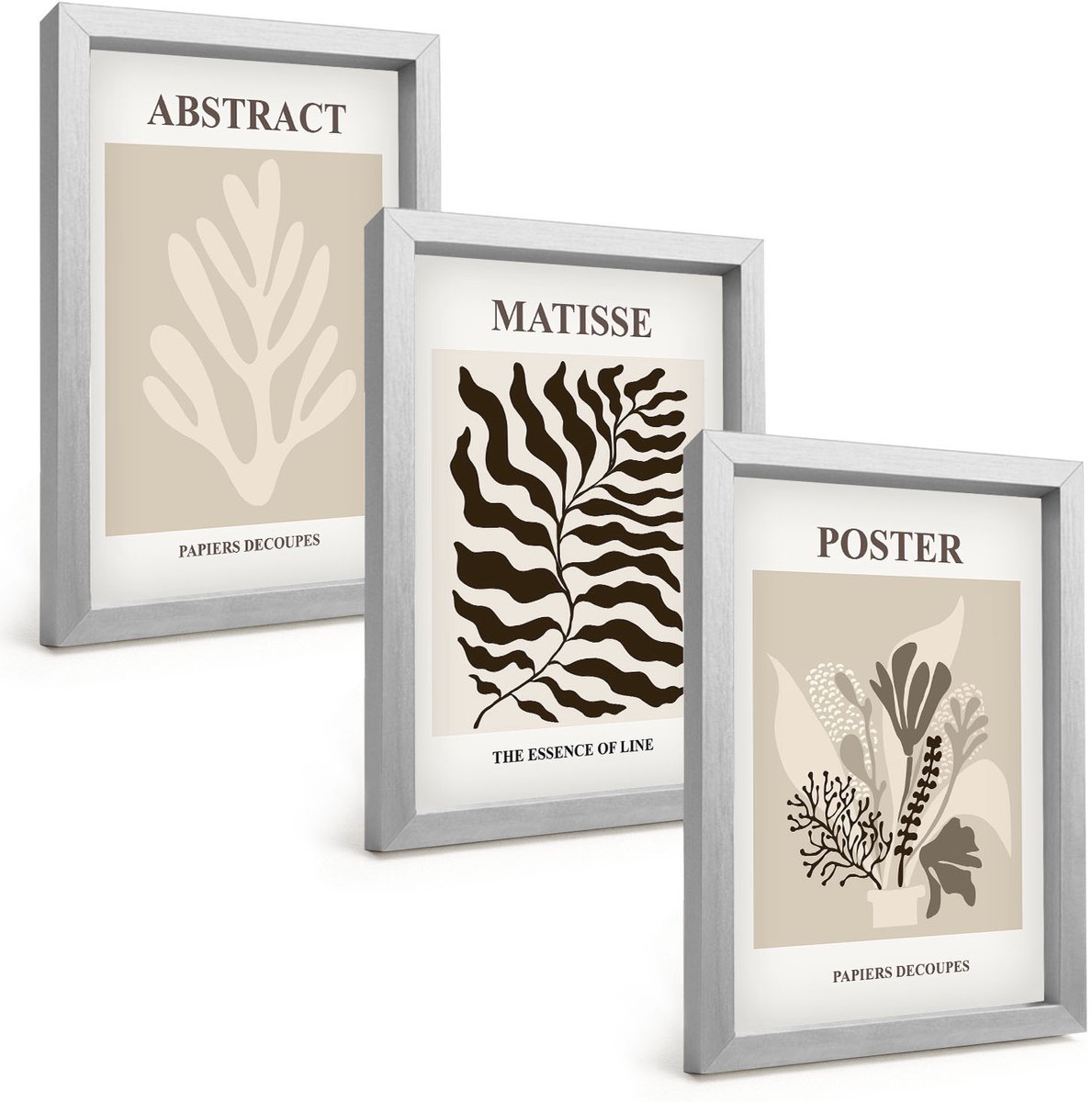 Tulup 4-Delige Schilderij Set - Plantenpatronen in beige en bruine tinten - 20 x 30 cm - Decoratieve Schilderijen - Wanddecoratie - Hal - Muurdecoratie