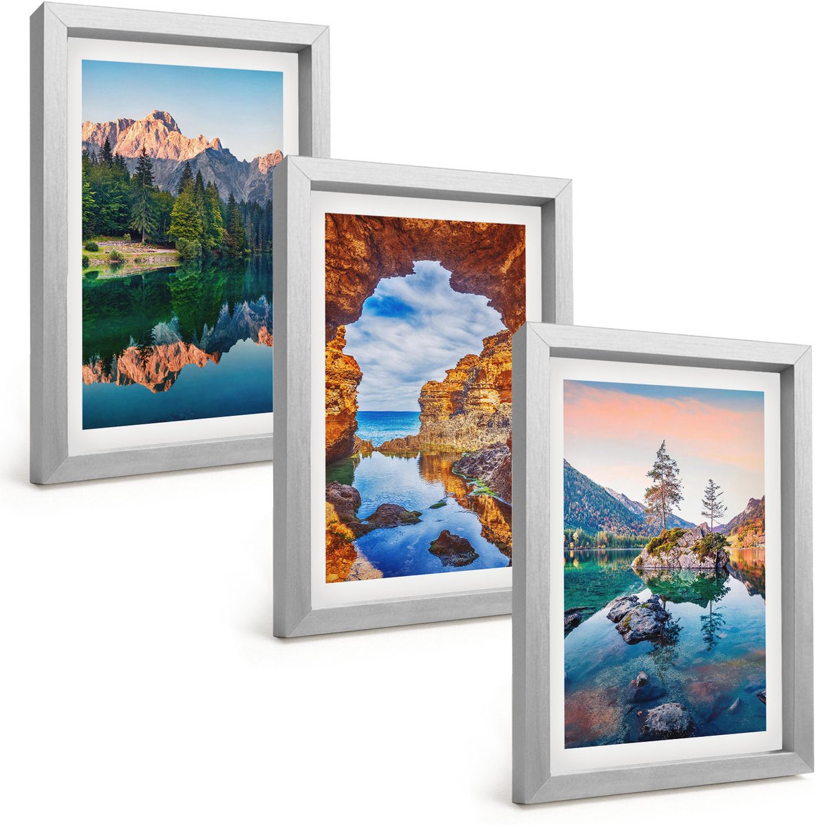 Tulup 4-Delige Schilderij Set - Bergmeren met weerspiegelingen in het water en de rotsen. - 20 x 30 cm - Muurdecoratie - Interieur Decoratie - Wanddecoratie