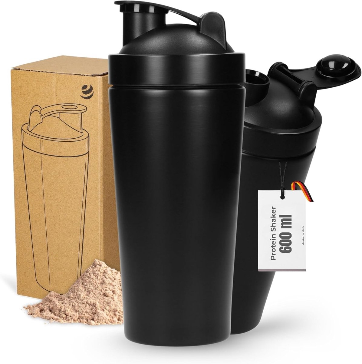 Shaker - Zwart - 600 ml - Dubbelwandige en Lekvrije Roestvrijstalen Drinkbeker - Voor Sport en Dagelijks Gebruik