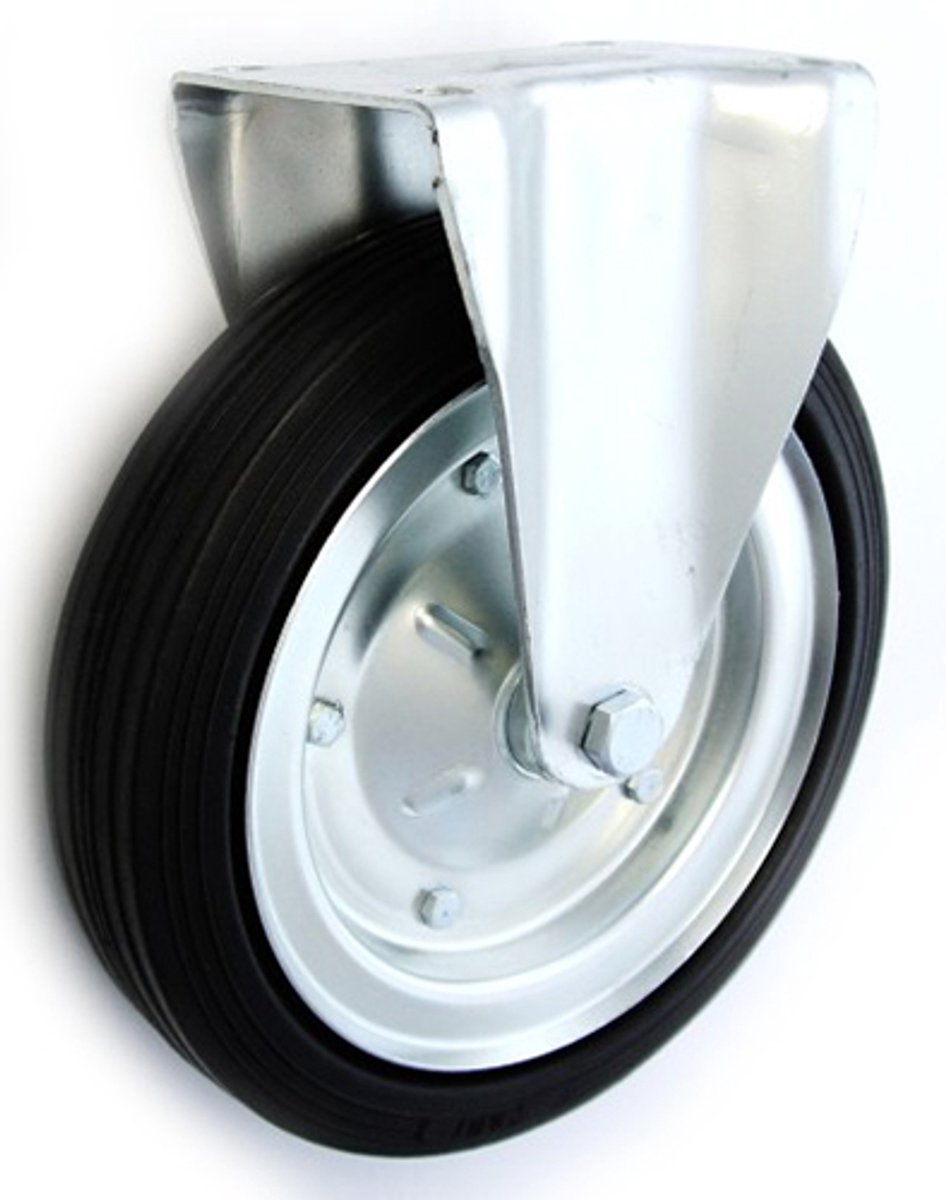 Zwenkwiel 250 mm met metalen velg en rubberen loopvlak