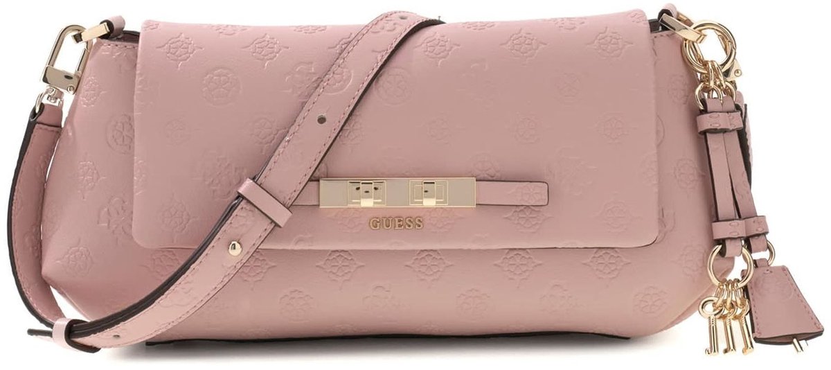 GUESS schoudertas Carmella Flap Crossbody Light Pink Logo roze