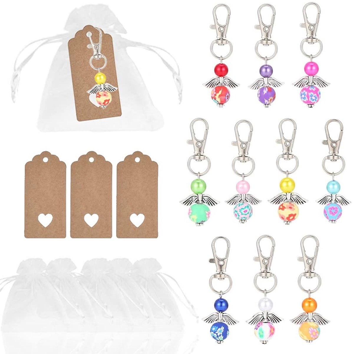 Solidchoice - 20 Stuks Beschermengel Sleutelhangers - Huwelijkscadeau en Communie Geschenken