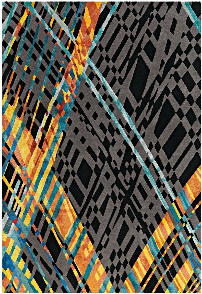 Padiro laagpolig vloerkleed 170 x 240 cm - meerkleurig / grijs - modern streeppatroon - geschikt voor vloerverwarming - van wol en viscose