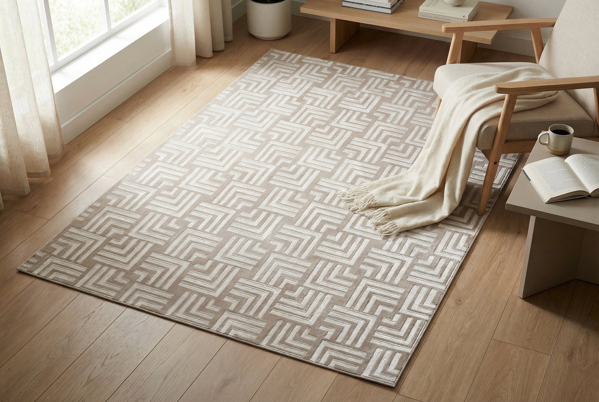 Padiro laagpolig vloerkleed 200 x 290 cm - beige - modern geometrisch patroon - geschikt voor vloerverwarming - van polyester