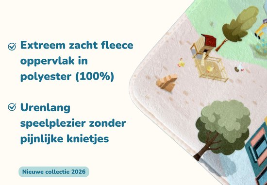 Speelmat met paarden, pony's en boerderijdieren. Extreem zacht fleece oppervlak in polyester (100%).