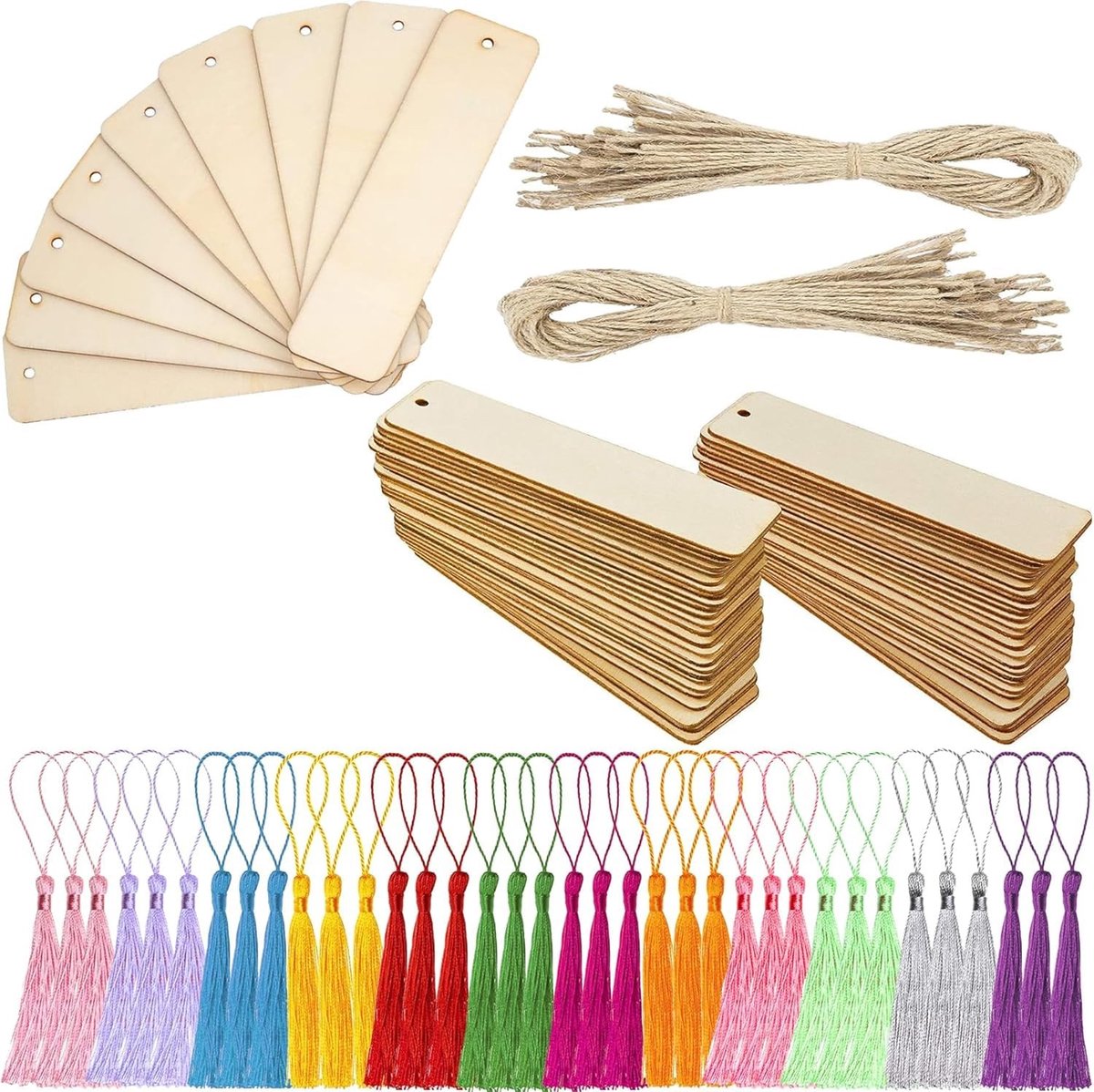Solidchoice - 216 Stuks Houten Boekenleggers met Kleurige Kwastjes