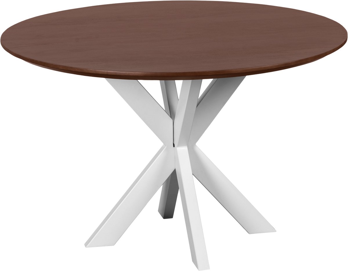 QUVIO Eettafel Sofia - Rond - ø120 cm - Witte kruispoot - FSC® gecertificeerd mangohout - Bruin