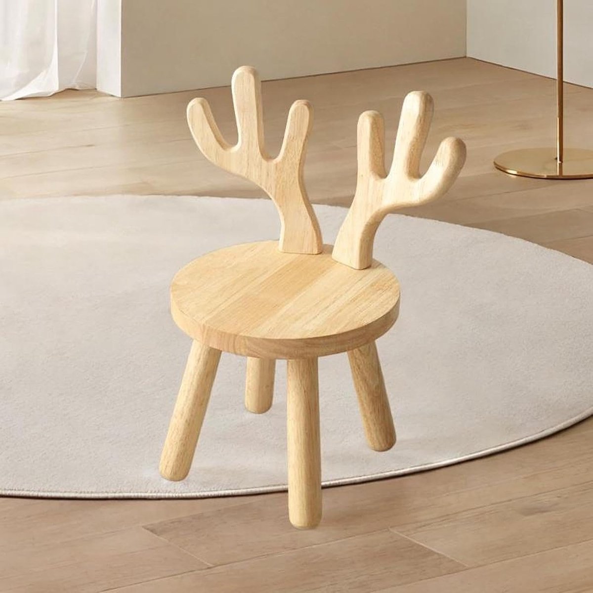 Kinderstoel Houten Kruk - Voetenbankje Poef - Comfortabel Zitten - Met Rugleuning - 24 cm Hoog - Natuurlijk Hout