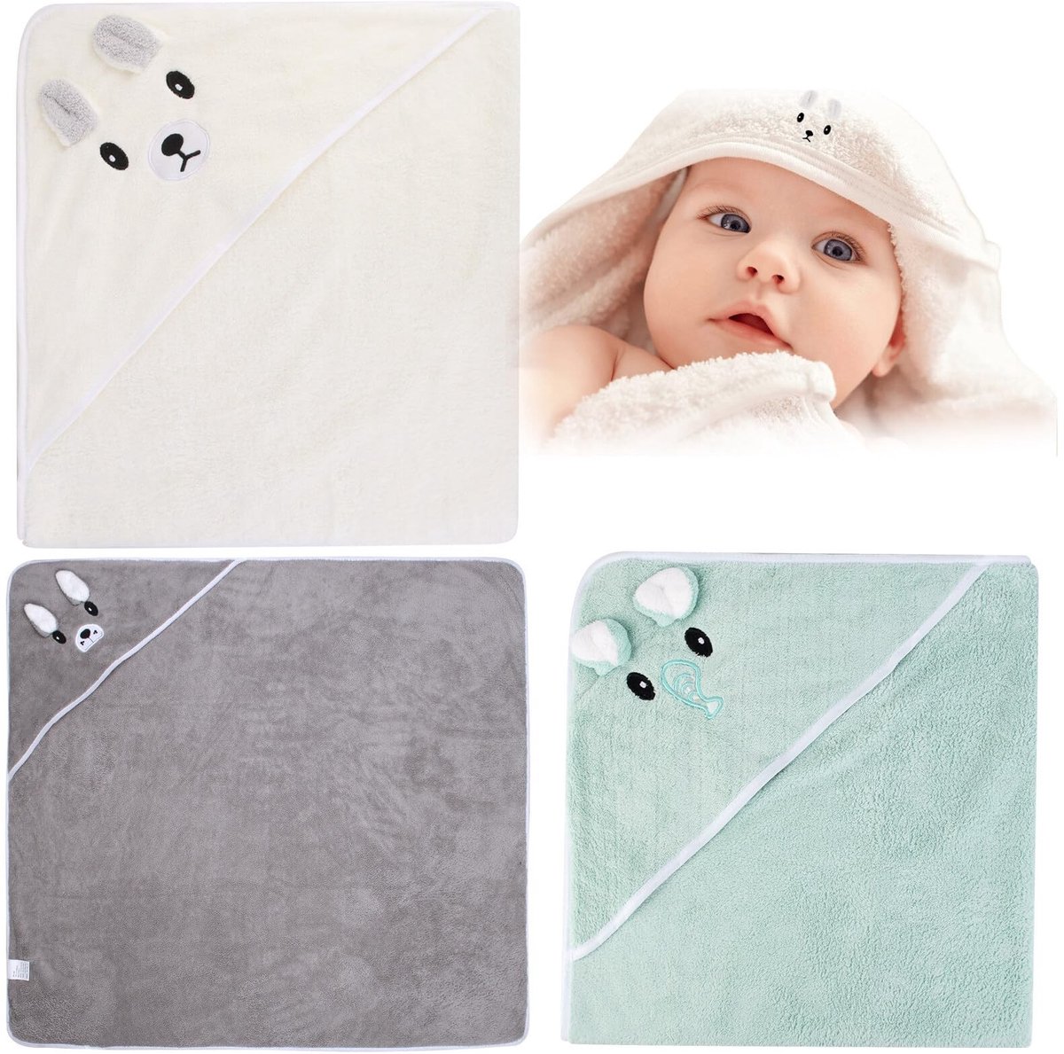 Solidchoice - Set van 3 Kapdoeken voor Baby's met Capuchon