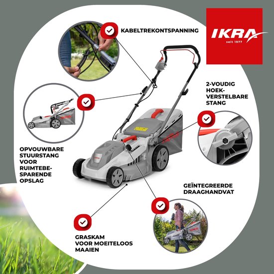 IKRA elektrische grasmaaier IERM 1638-1, 1.600 W, maaibreedte 38 cm, inclusief reservemes van IKRA — afbeelding 2