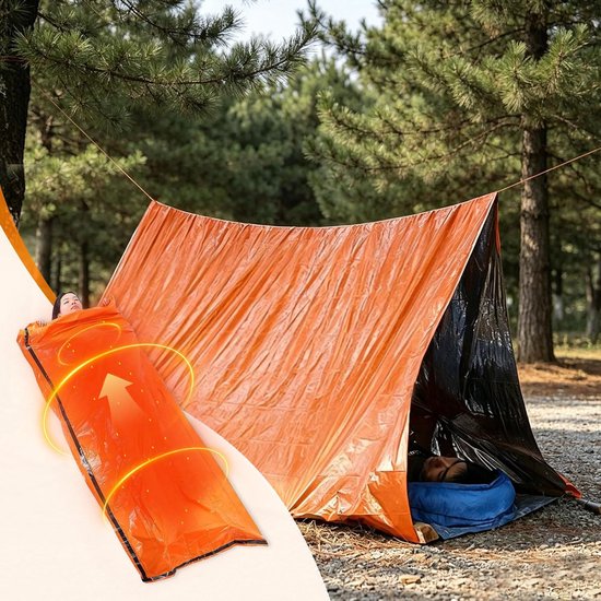 Noodslaapzak Set - Survival Bivakzak - Outdoor Noodsituaties - Reflecteert Warmte - 2 Stuks - Oranje — afbeelding 5