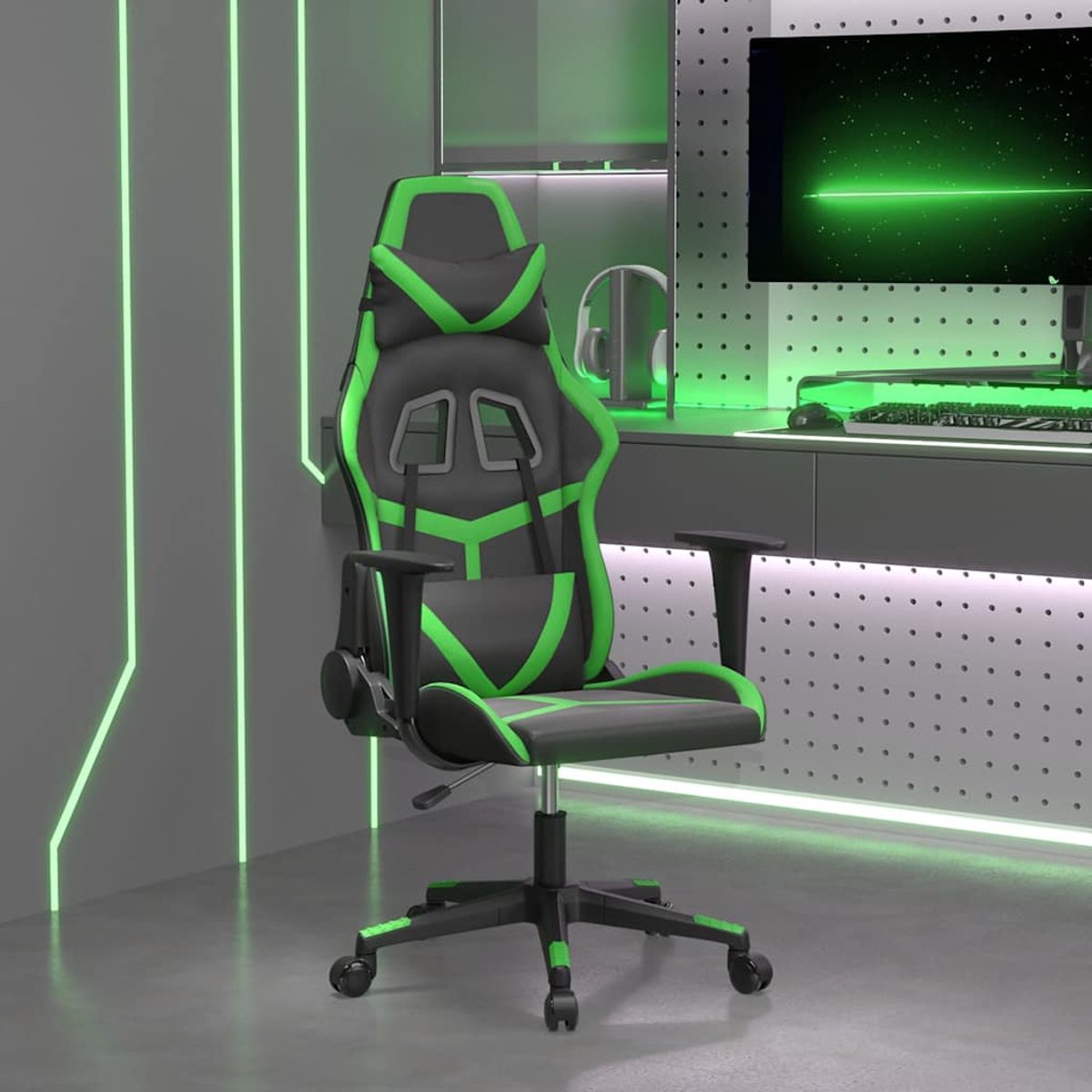 vidaXL Massage - gamestoel - kunstleer - zwart - en - groen zwart en groen
