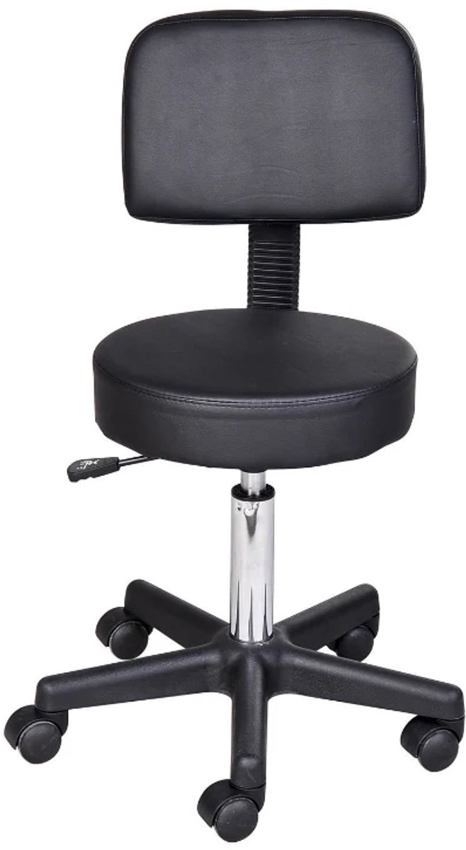 Zadelkruk op Wielen - Zadelstoel met Rugleuning - Kapperskruk - Tabouret - Krukje - In Hoogte Verstelbaar - 360° Draaibaar - Kruk Stoel - Draaikruk - Werkkruk - voor Kantoor, Salon, Massage, Spa - Zwart