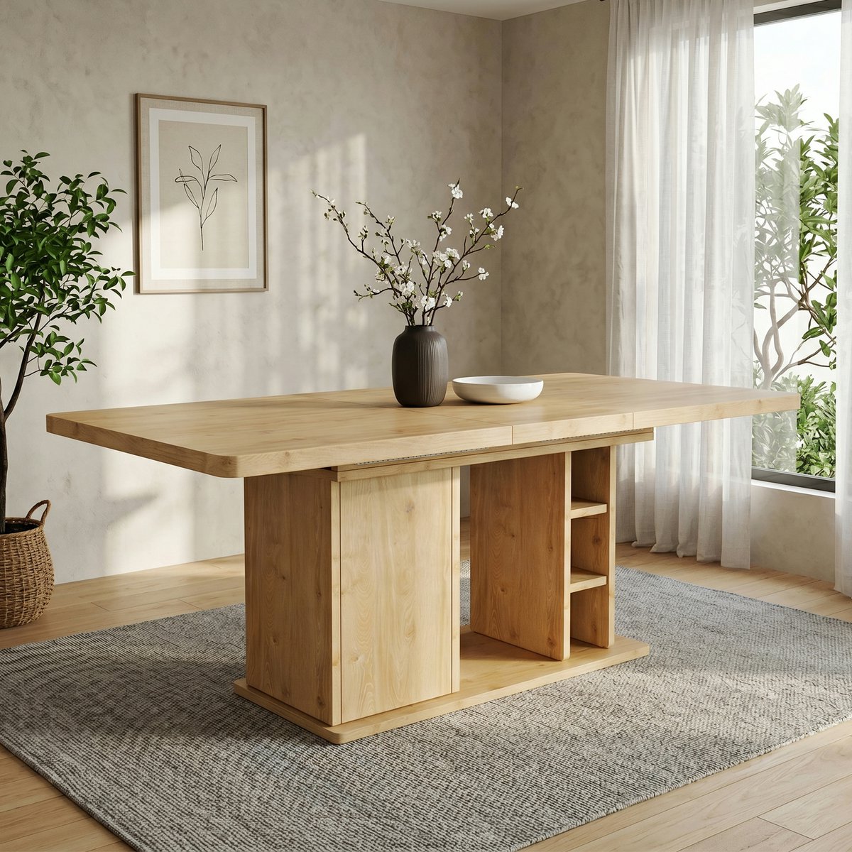 VVBV Eettafel 180x80x75 cm - Uitschuifbaar, Opbergruimte - Eiken, MDF