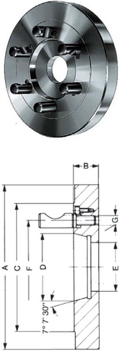 Röhm Korte kegelflens, buiten-Ø 250, korte kegel 6, ISO 702-2 - 319683