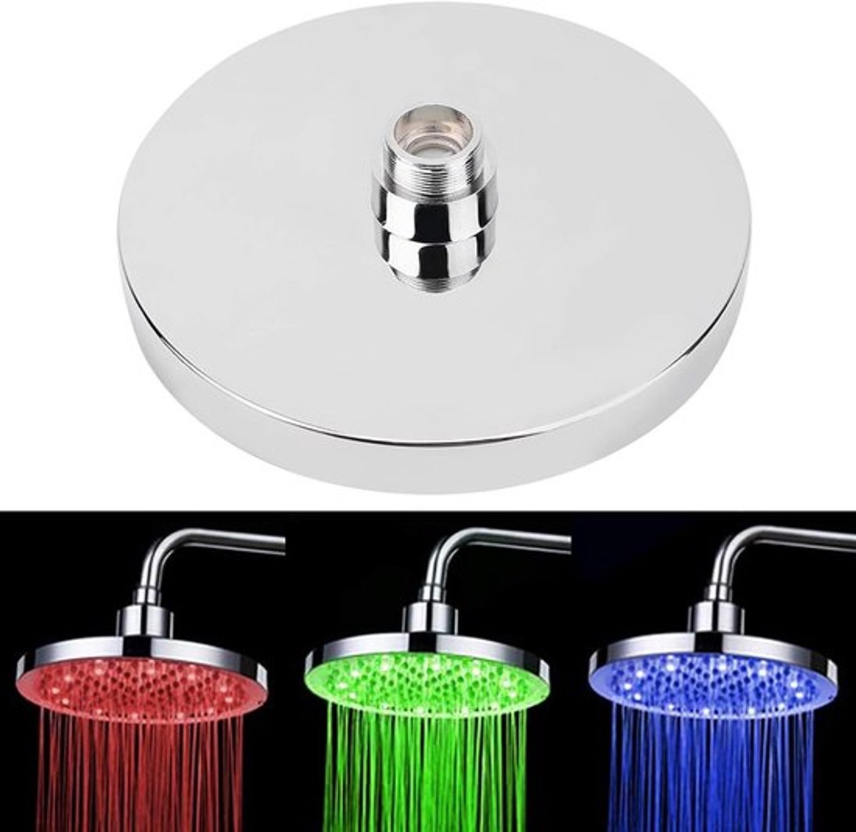 Ronde Regendouchekop van 8 inch met RVS en RGB LED Verlichting voor Luxe Badkamer Douche Ervaring