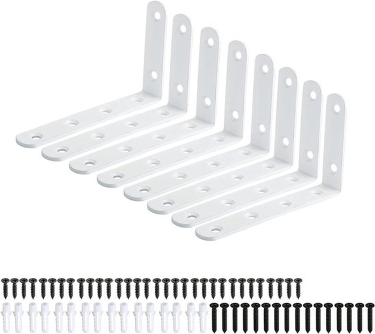 8 Stuks Witte Planksteunen, 125mm x 75mm x 20mm Metalen L-Beugels, Stevige Wandbeugels voor Planken, Hoeksteunen voor Thuis en Kantoor