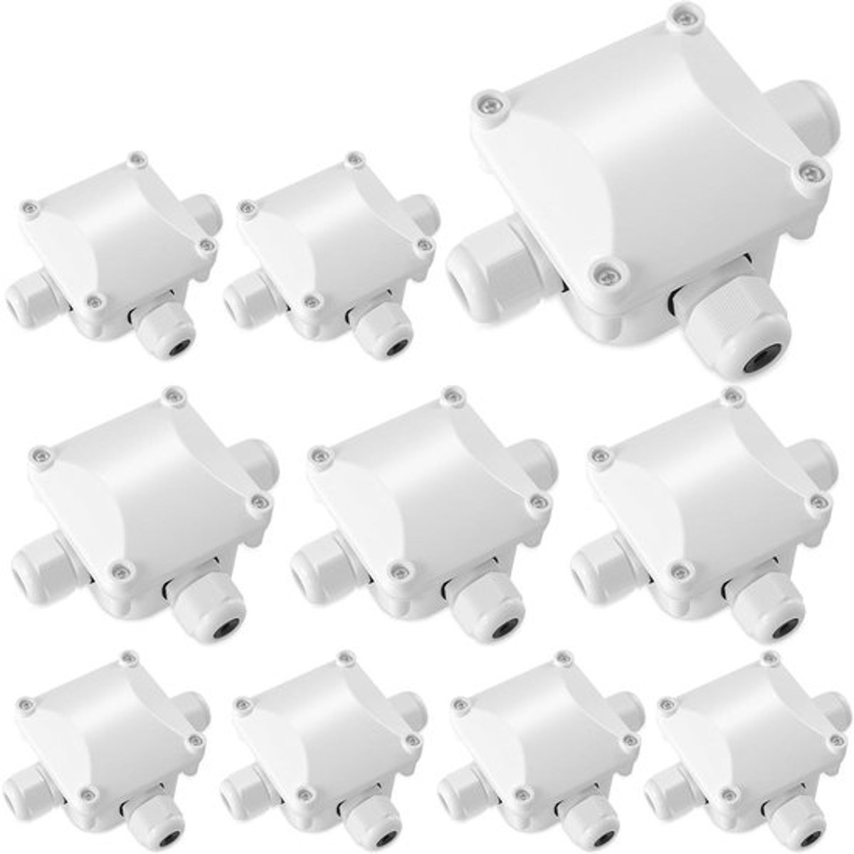 Waterdichte aansluitdozen set van 10, 3-weg aansluitdozen voor buitengebruik, ideaal voor tuin en straatverlichting