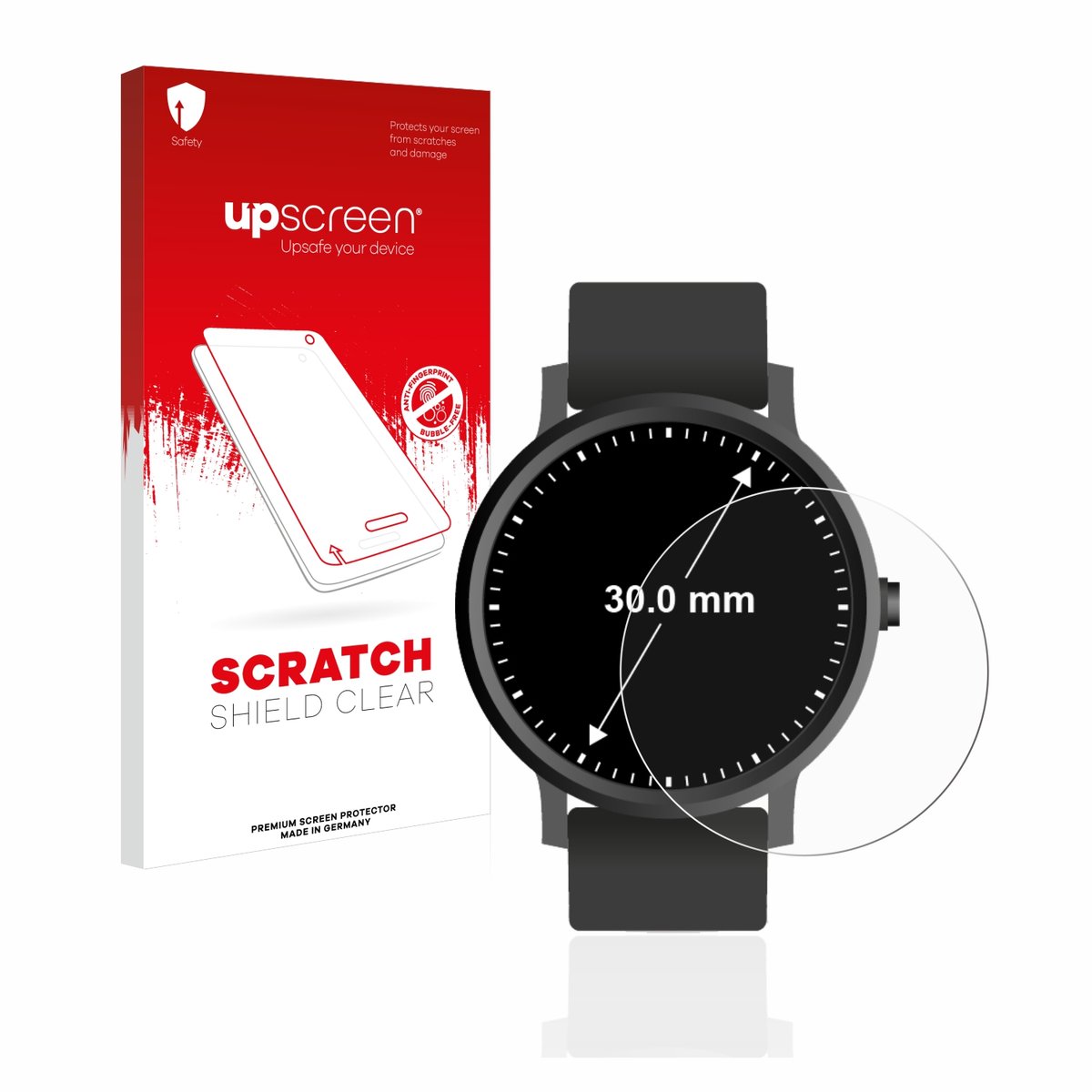 upscreen - Screenprotector voor Horloges (Rond, ø: 30 mm) - Folie Beschermfolie transparant