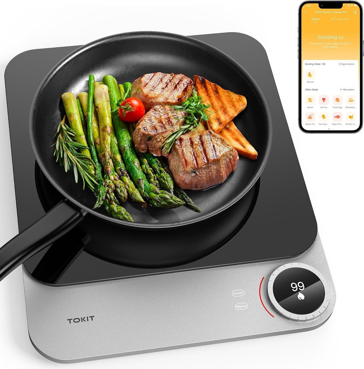 Inductiekookplaat - Zwart - 20 mm - Ultradunne Inductiekookplaat met App-Besturing - Voor Keuken, Slaapzaal, Camping