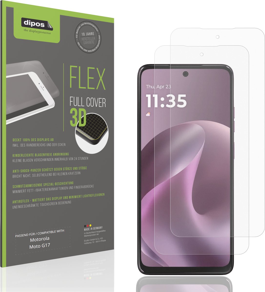 dipos FLEX – 2x Matte Screenprotector geschikt voor Motorola Moto G17 | Volledige Schermbescherming | Case-Friendly