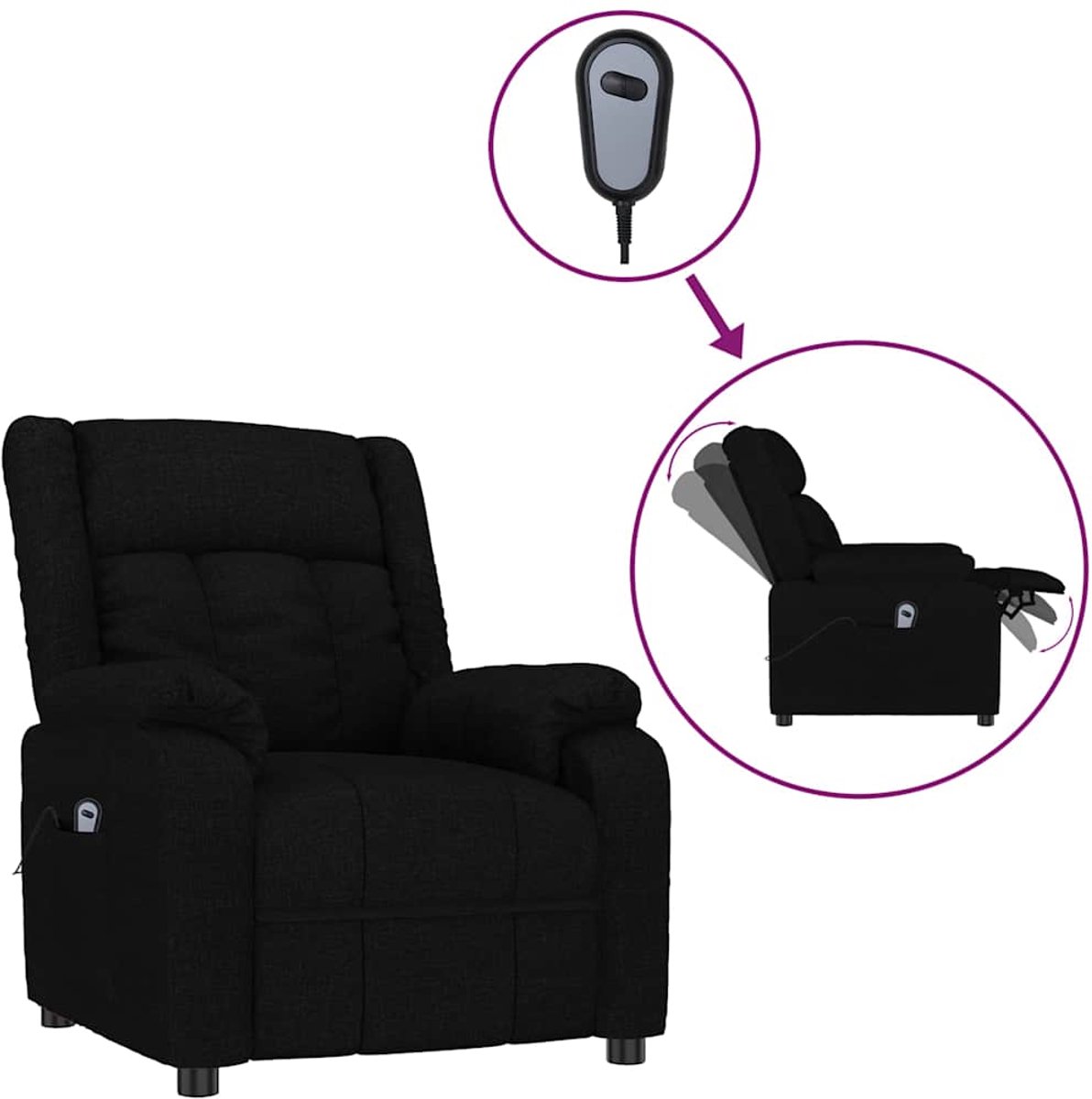 vidaXL Fauteuil - verstelbaar - elektrisch - stof - zwart