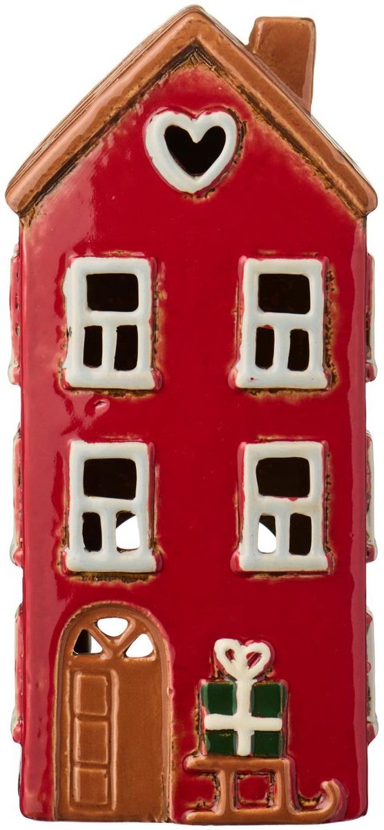 Ib Laursen - Keramieken Huisje - Kerst - Rood met Slee - Waxinelichthouder