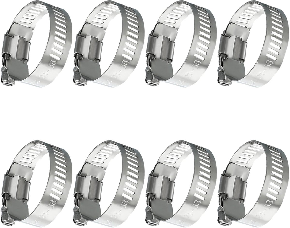 Solidchoice - Set van 8 Roestvrijstalen Buisklemmen 21-38 mm - Instelbare Klemmen voor Slangen en Buizen