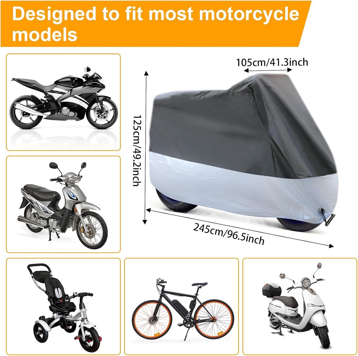 Motorhoes - Scooterhoes - Motorfiets hoes - Fietshoes - Beschermhoes -motorhoes voor buiten - stofhoes - waterdichte - zonwerende - stofdicht - met slotgat - 245*105*125 cm - zwart, zilver
