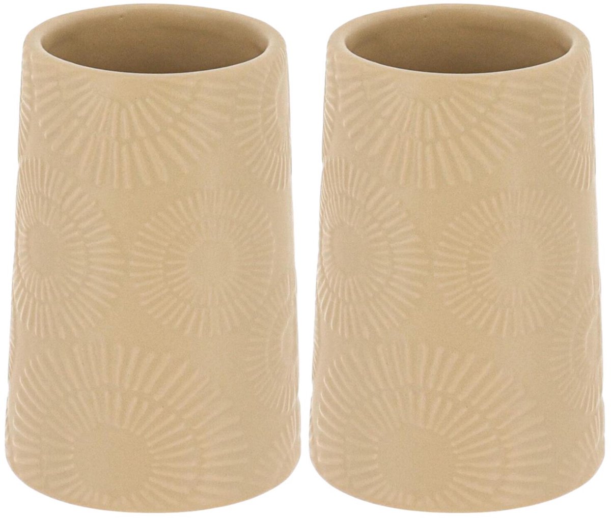 Tendance tandenborstelhouder ethnic vibes - 2x - beige - D8 x H18 cm - aardewerk - drinkbeker