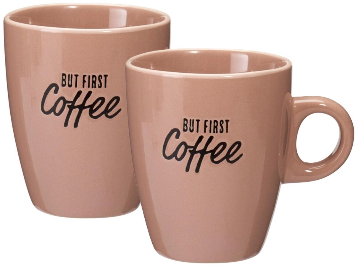 Siaki koffie kopjes Barista Cafe - 2x stuks - oudroze - 220 ml - mokken - keramiek - 10 cm - met koffie thema teksten