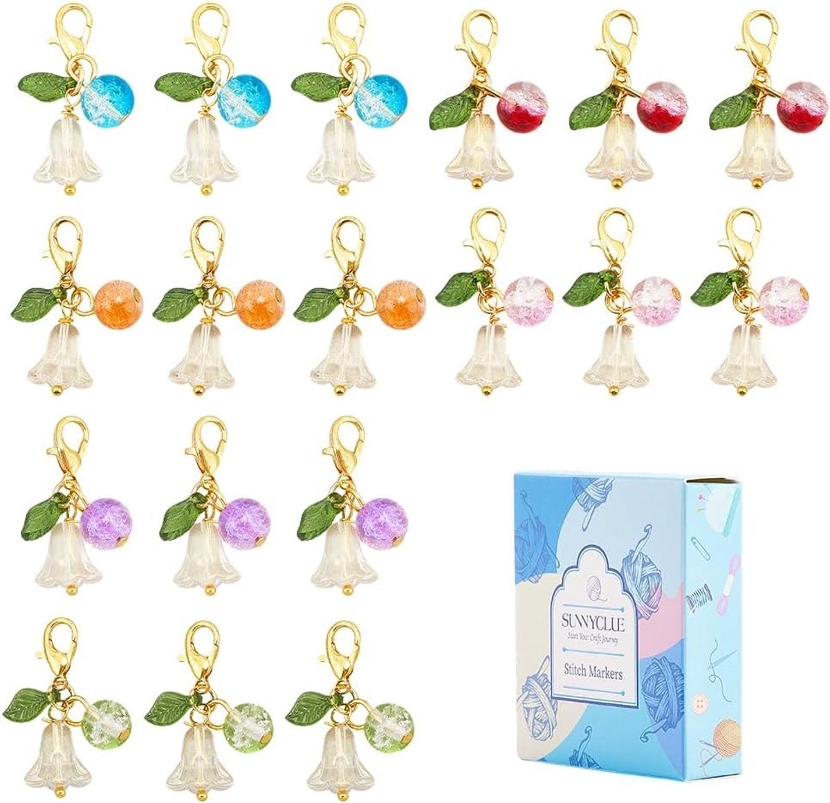 Solidchoice - 30Pcs Bloemen Haak Steek Markers - Gemengde Kleur Acryl Charms voor DIY Craft