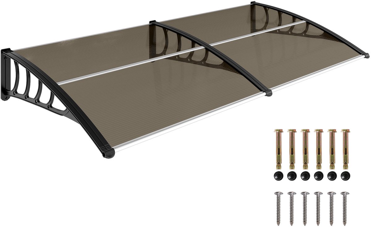 Luifel voor voordeur 200 x 96 cm, overkapping van aluminium en polycarbonaat, transparante boogluifel, huisdeurluifel, huisdeurluifel, voordeurluifel voor entree (kastanjebruin)