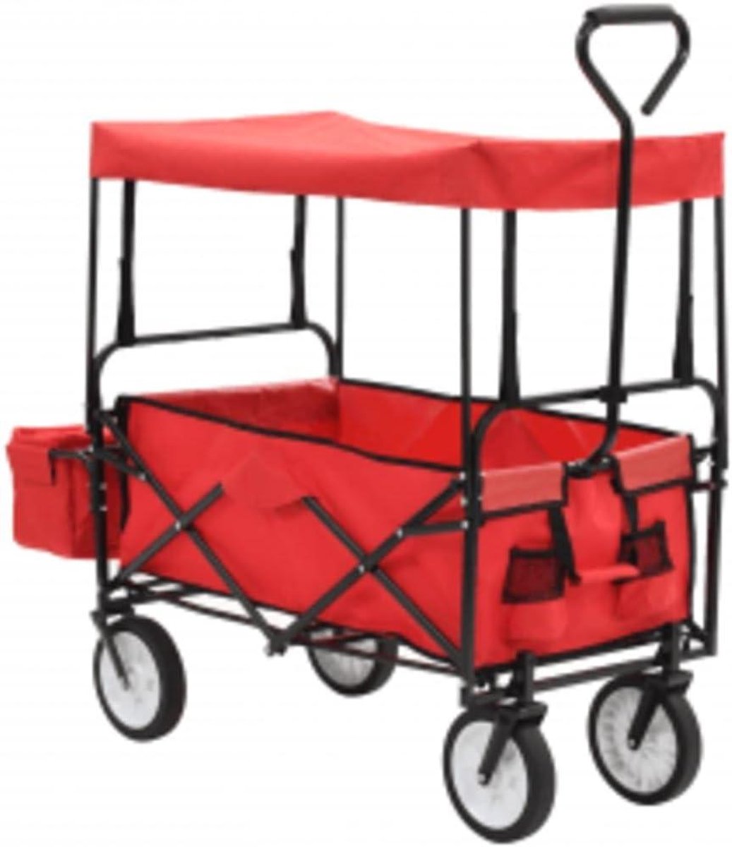 Bolderkar met Zonnedak - Tuinwagen Transportwagen - Zware Lasten Vervoeren - 360 Graden Draaibare Wielen - 75 kg Laadvermogen - Rood