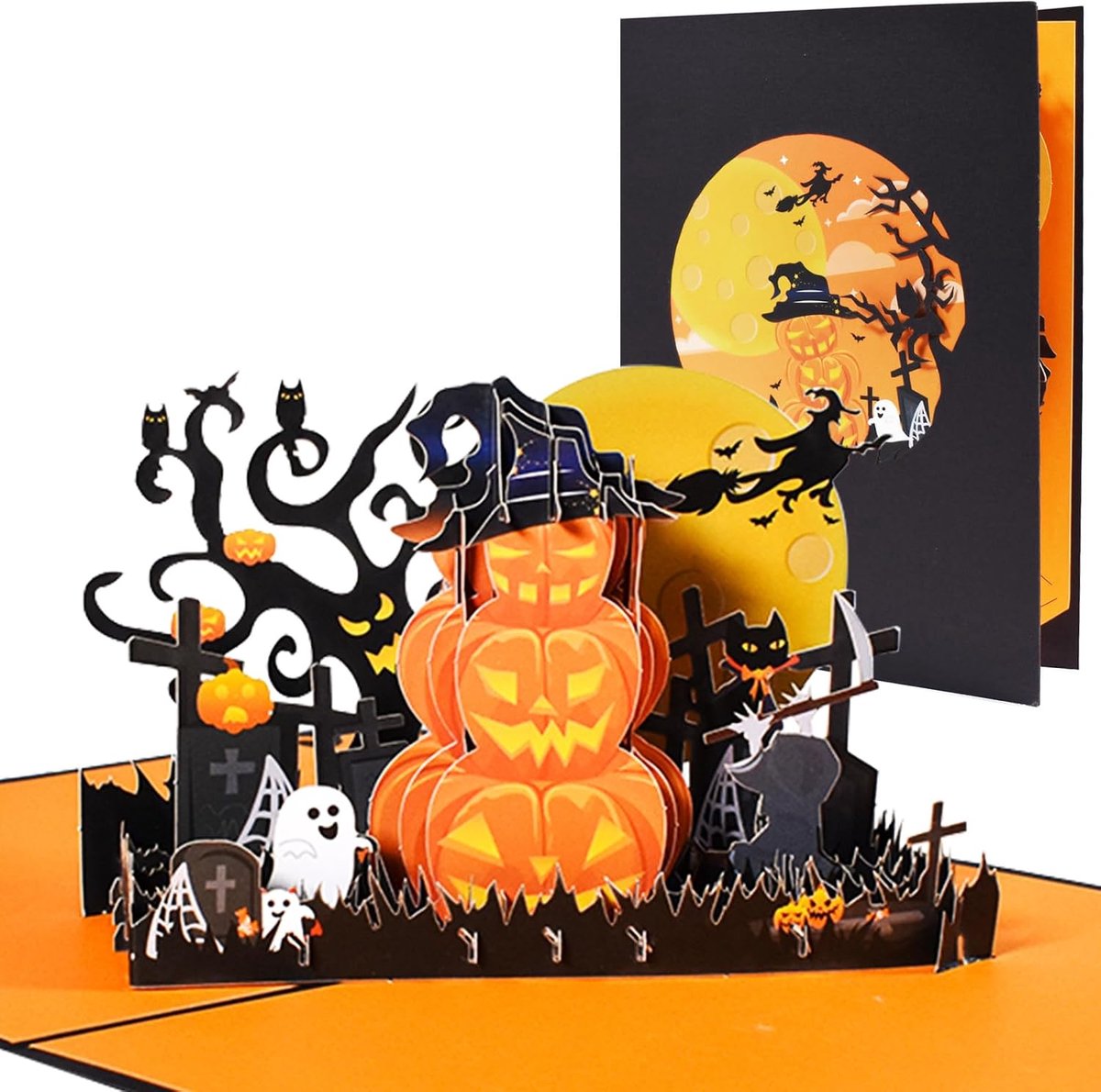 Ulisem - Halloween Pop Up Kaart – 3D Pompoen Lantern Wenskaart met Envelop – Creatieve Halloween Cadeaukaart voor Feest, Verjaardag & Speciale Gelegenheden