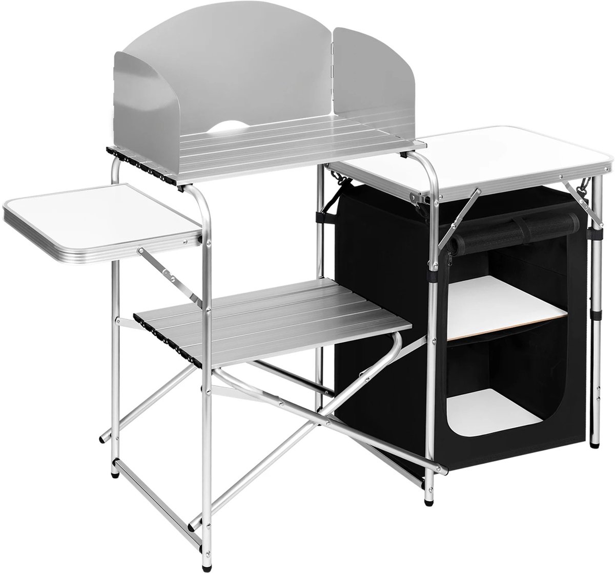 Bresht Campingkeuken - Opvouwbaar - Aluminium - Inclusief Opbergvakken - Inclusief draagtas - Zwart/grijs - 147 × 40 × 111 cm