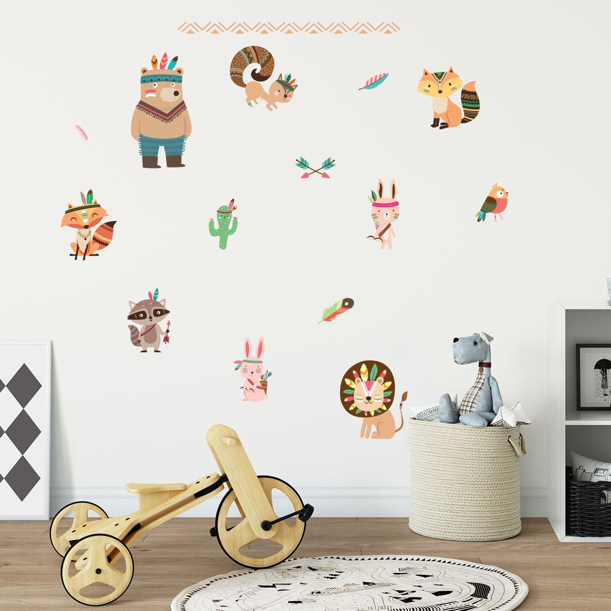 Ambiance Sticker Muurstickers - 9 Scandinavische dieren - Transparante achtergrond - 105x100cm Multi color