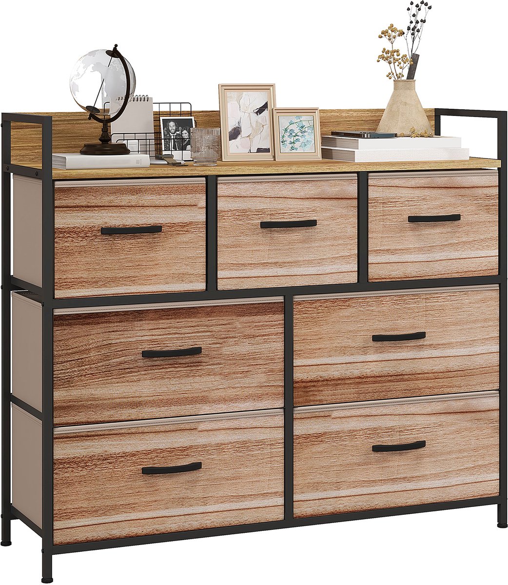 Kledingkast met 7 lades – stoffen opbergkast – opvouwbaar – stalen frame – 98 x 29 x 85 cm – naturel