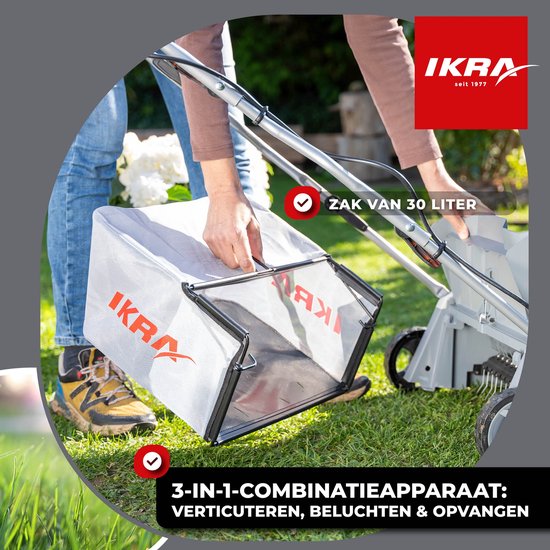 IKRA 3-in-1 accu-verticuteermachine en gazonbeluchter IAVL 2-2032, 32 cm werkbreedte, werkdiepte +3 tot -9 mm, 30l opvangzak, 2 x 20V (2,0 Ah) accu’s & snellader van IKRA — afbeelding 5