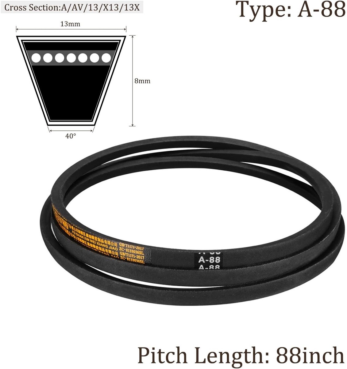 Solidchoice - Riem A88 V - 88 Inch x 8 mm x 13 mm - Rubber - Zwart