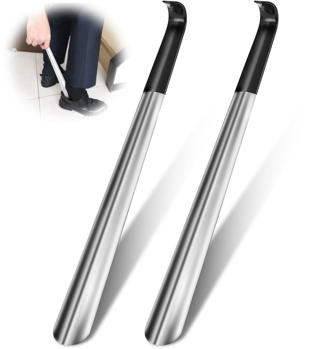 Solidchoice - Lange Metalen Schoenlepel Set van 2