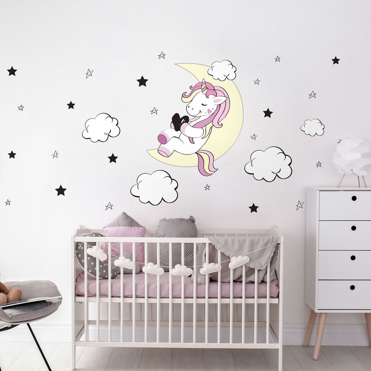 Ambiance Sticker Muurstickers - Eenhoornvriend van de Maan en de Sterren - Zelfklevende stickers - 135x90cm Multi color